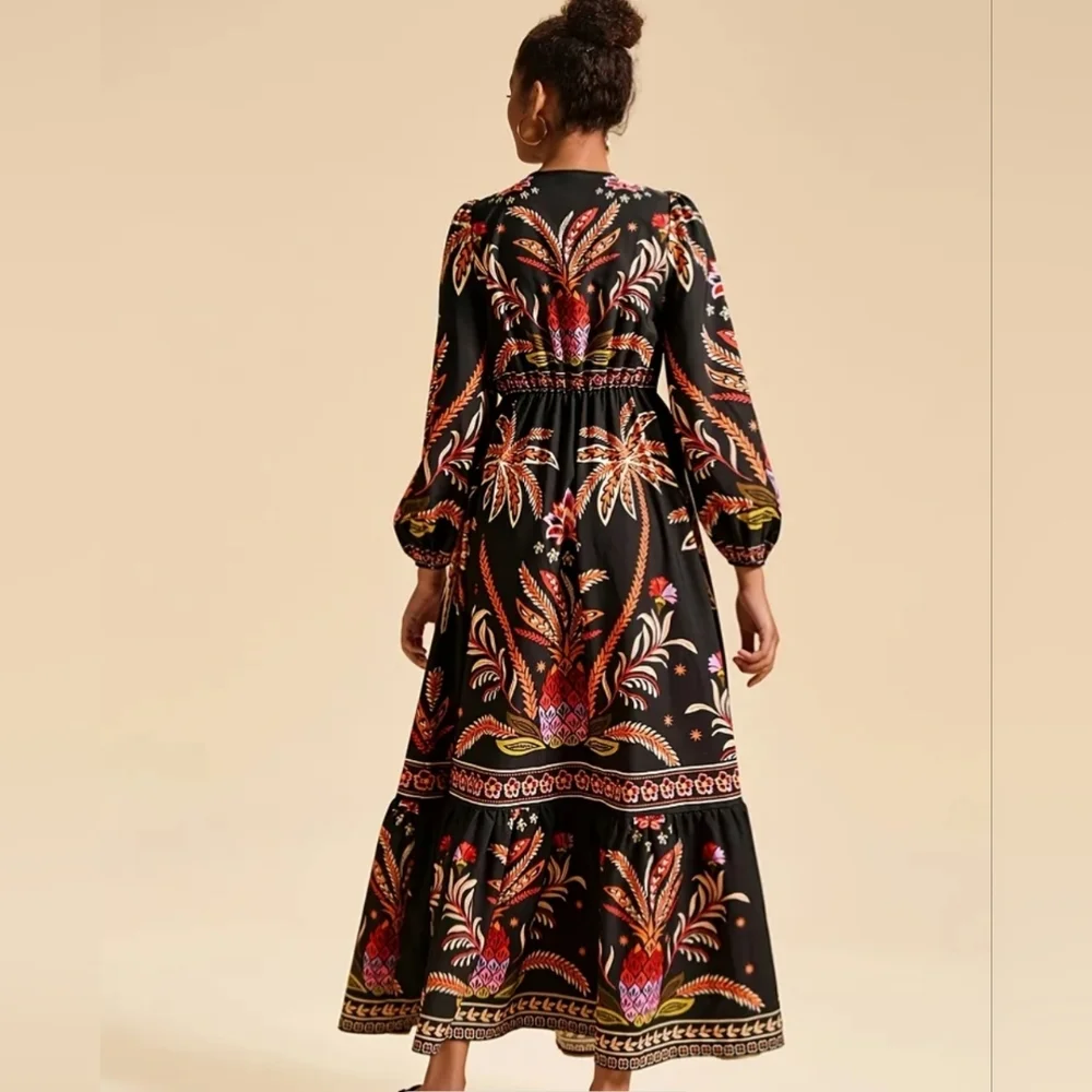 Black Floral Maxi Dress with Long Sleeves - Picture 6 of 10